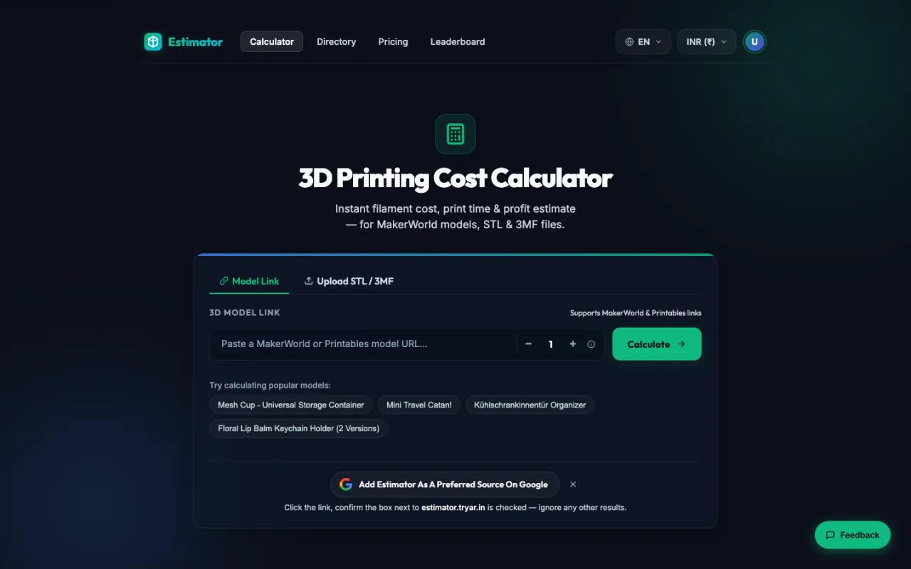 TryAR Labs Estimator website